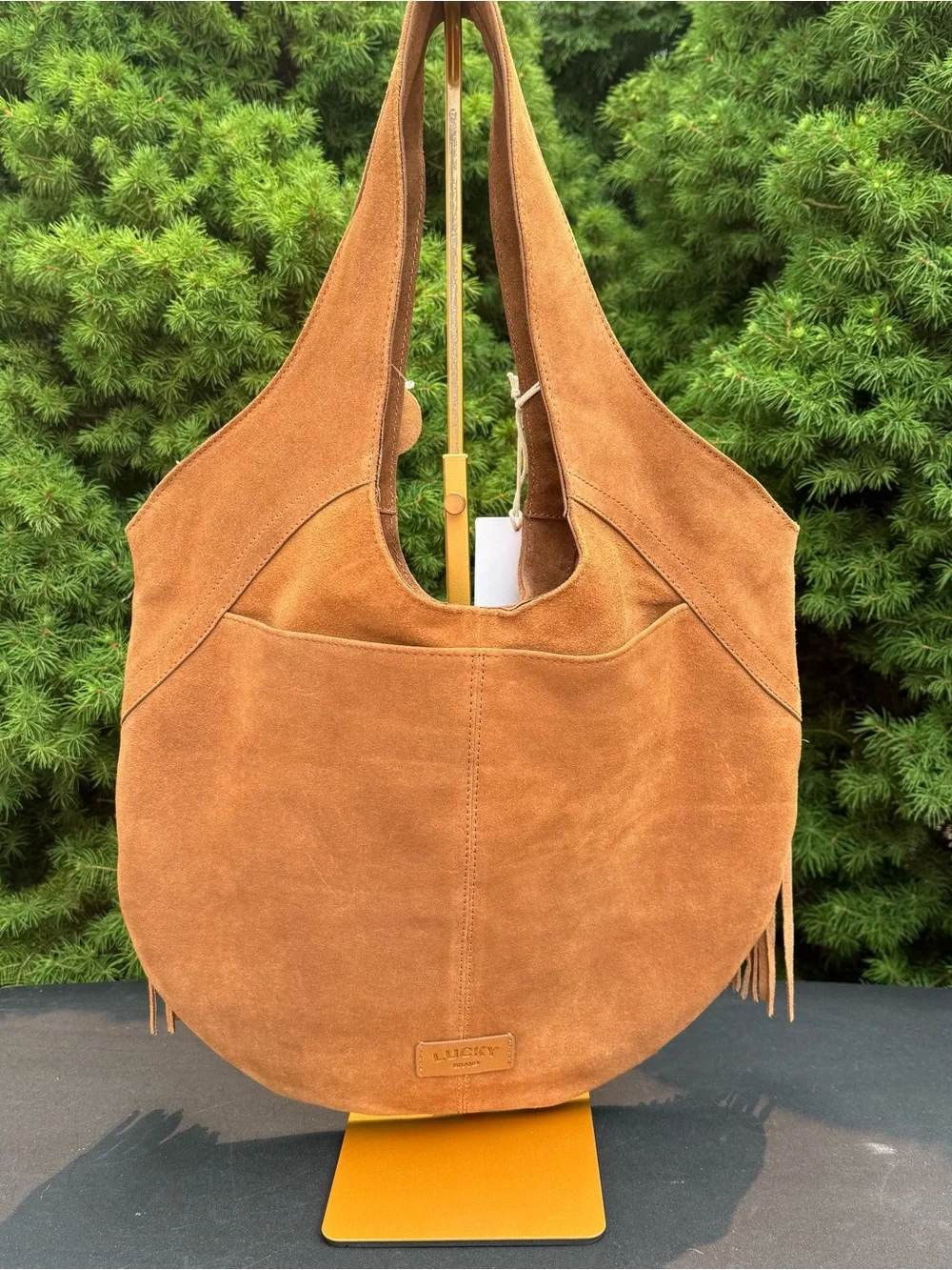 Lucky Brand Women's Suede Fringe Shoulder Bag in Tan NWT